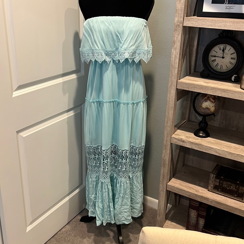 Pink lily baby blue dress